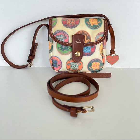 DOONEY & BOURKE Multicolor Coded Canvas Brown Leather Trim Convertible Crossbody - Picture 3 of 16